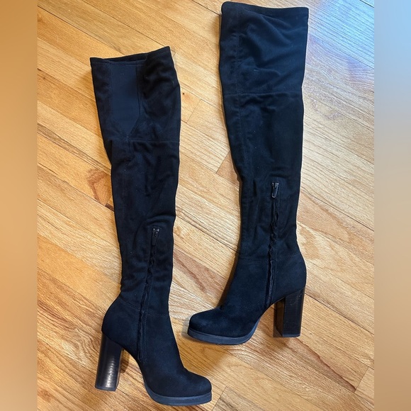 Calvin Klein Bisma Suede Over the Knee Chunky Heeled Boots - Picture 2 of 9